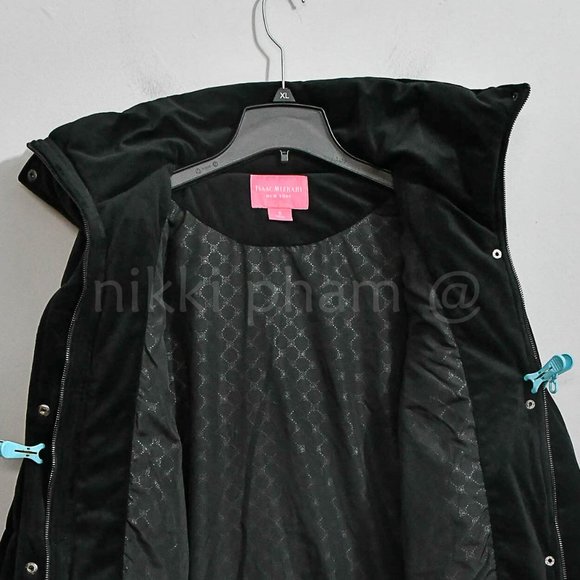 NWT NEW WOMENS ISAAC MIZRAHI NEW YORK VELVET PUFFER JACKET COAT IN black - Picture 3 of 6